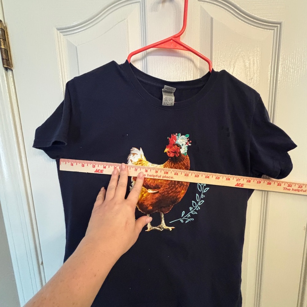 Chicken Hen Floral Graphic Blue Short-Sleeve T-Shirt 100% Cotton Women’s Large - Picture 5 of 6